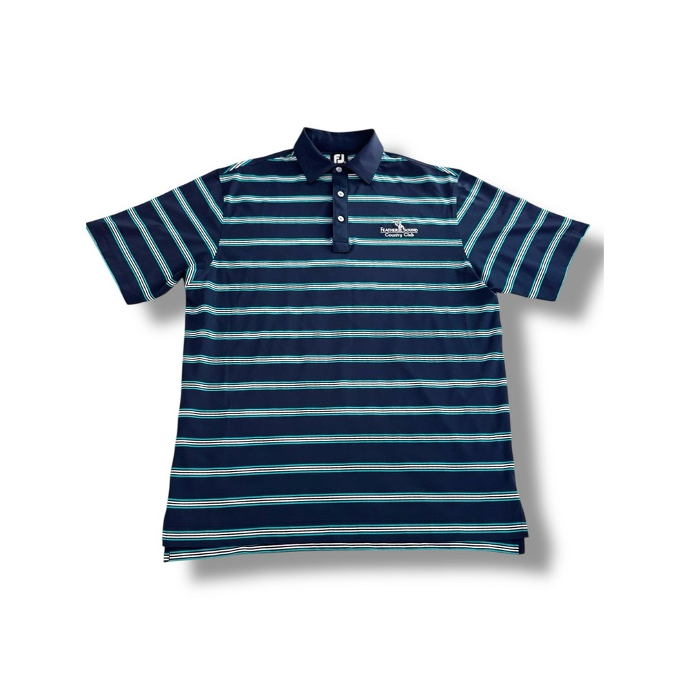 FootJoy Polo Shirt Mens Large Navy Striped Feather Sound Country Club Golf Tee
